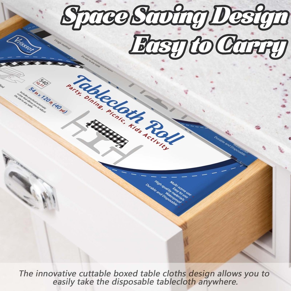 Vrisssot Plastic Table Cover 1440" x 54" (Rectangular), Black Checkered