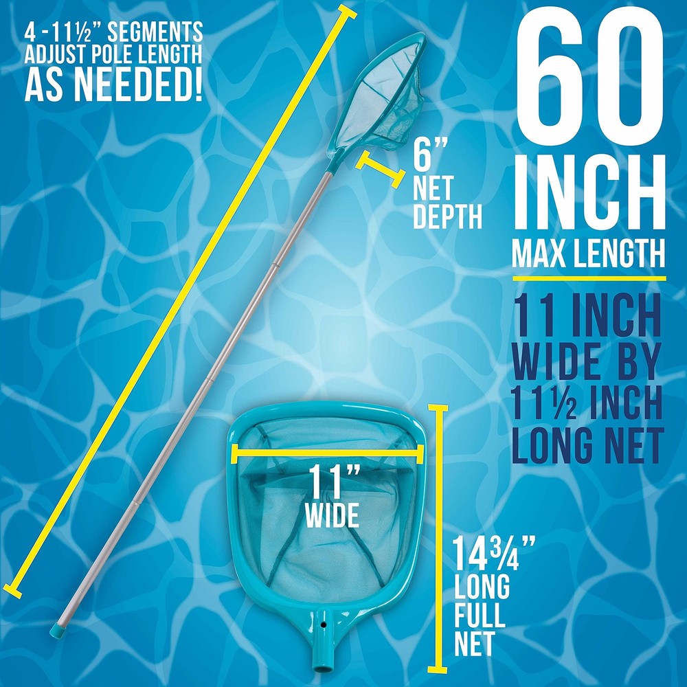 Pool Leaf Skimmer Net with 4 Aluminum Pole Sections 6 in Deep