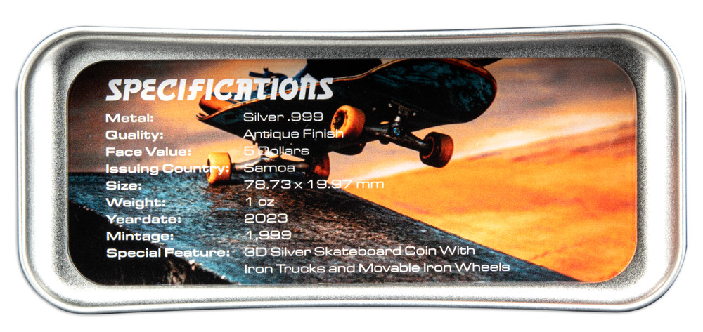 2023 $5 Samoa 3D Skateboard Shape One Ounce Fine Silver Coin