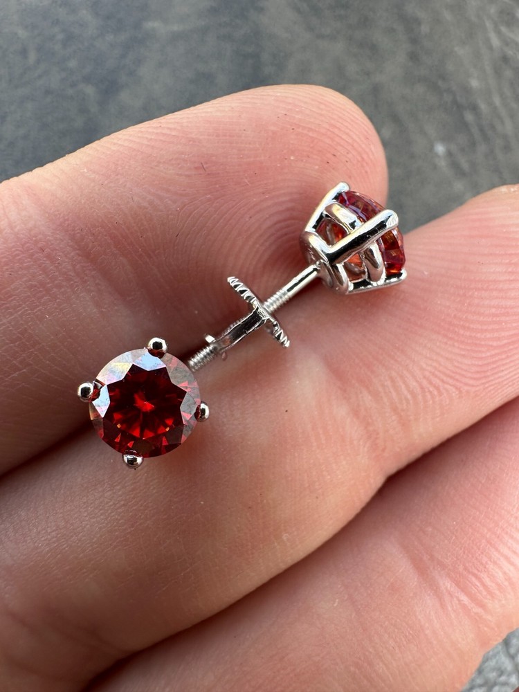 Real Ruby Red Moissanite Screwback Stud Earrings 925 Silver 3-8mm Iced Pass Test