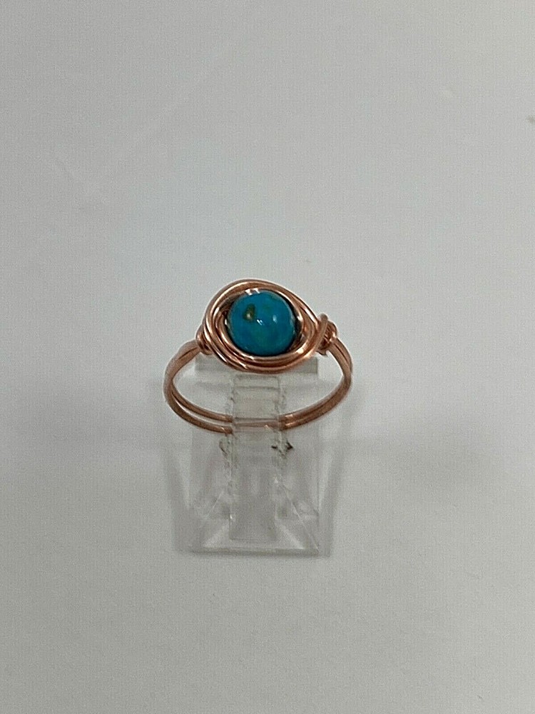 Handmade ~ Copper Wire Wrap ~ Turquoise Ring Size  7   #71