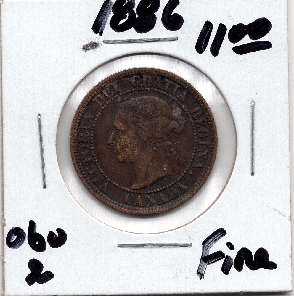 1886 Canada 1 Cent Coin - OBU 2 -F