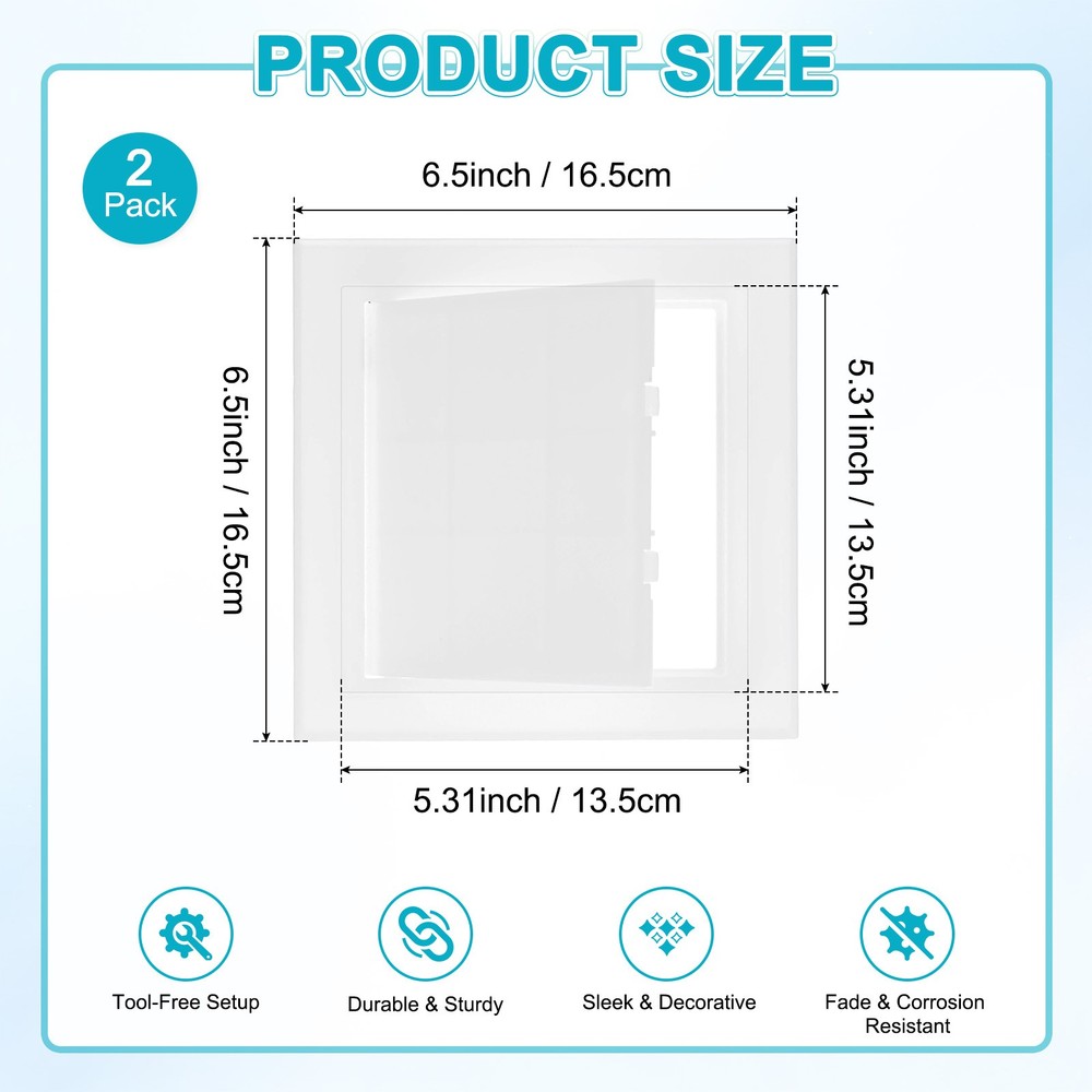 2-Pack Access Panel for Drywall, 5.3x5.3" Plastic Wall Hole Cover [White]