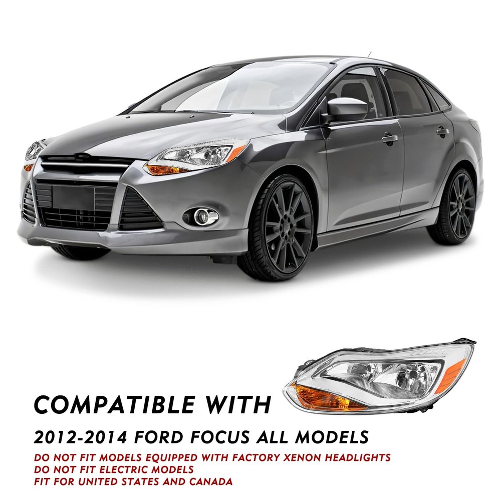 Headlight Assembly for 2012-2014 Ford Focus Chrome Housing Left Driver Side