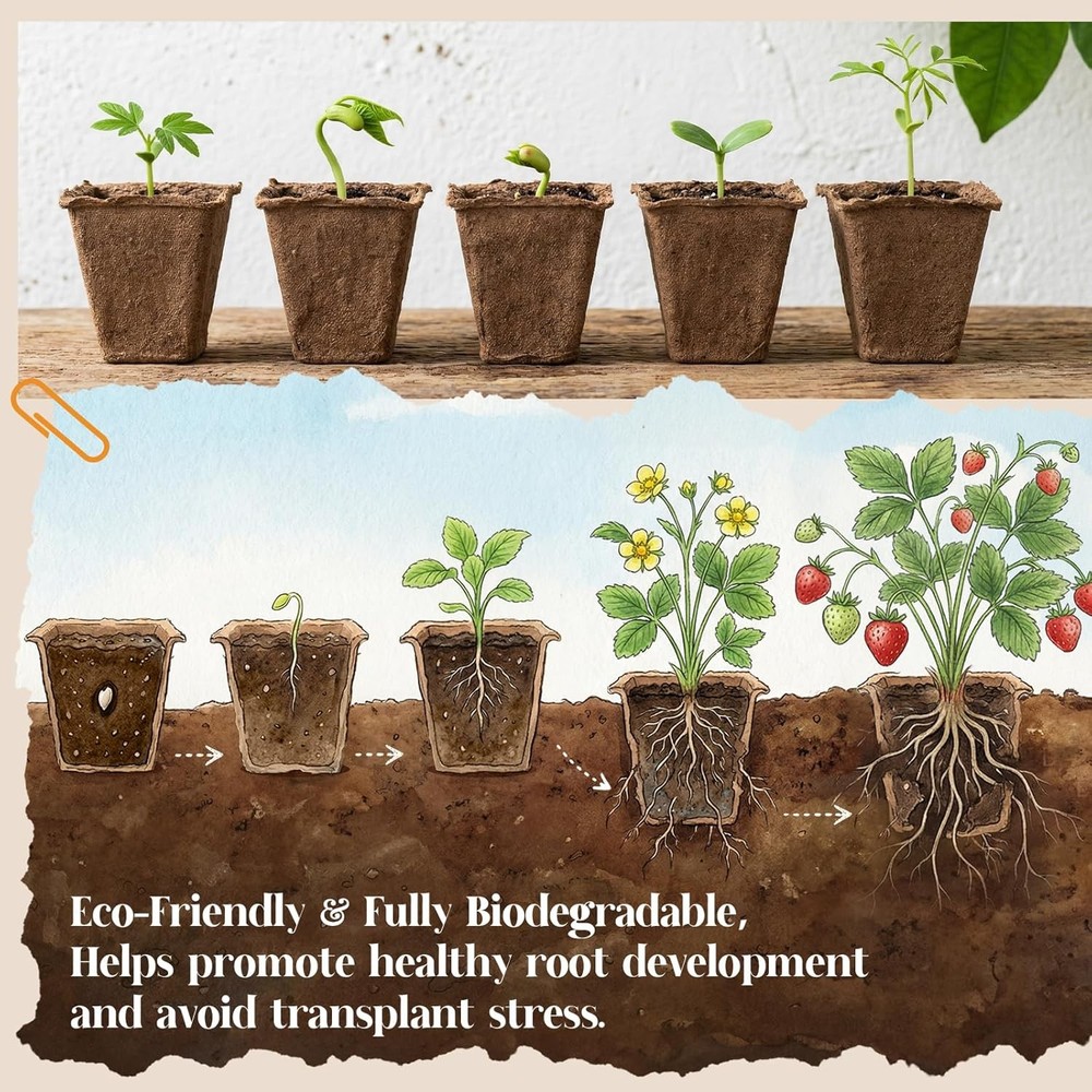 200-Cell Seed Starter Tray & 20 Biodegradable Peat Pots for Seedlings