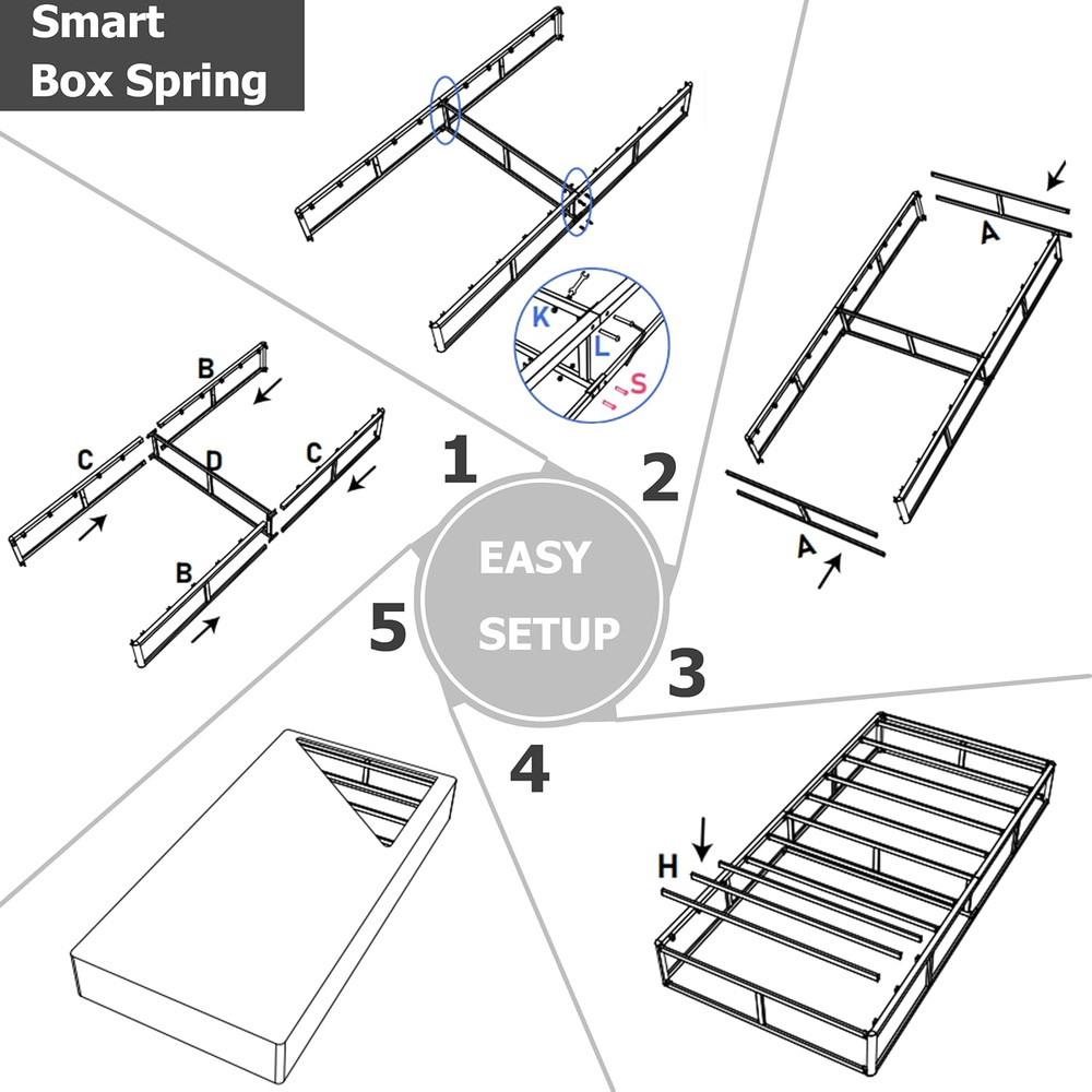 Twin Size 5" Low Profile Metal Box Spring, 3000lbs Capacity, Easy Assembly