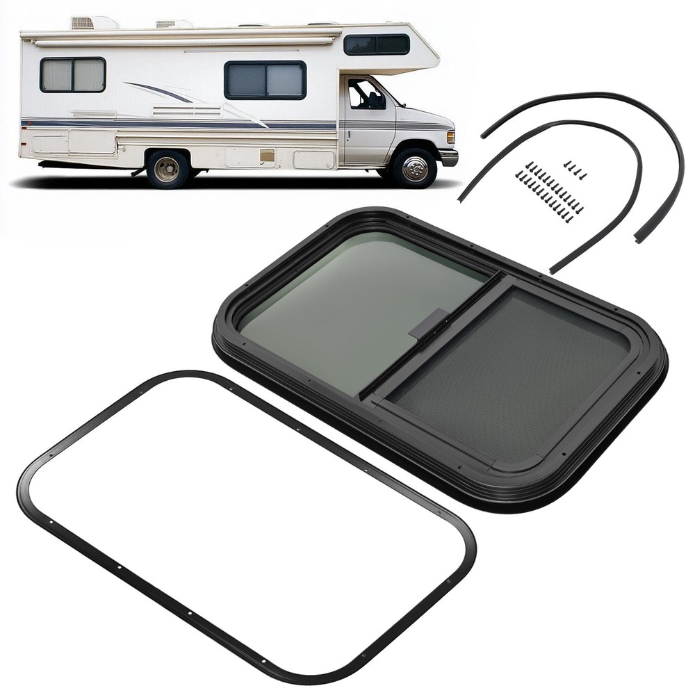 High Privacy Vertical Slider Window w/Trim Ring & Screen For RV Camper 24"x15"