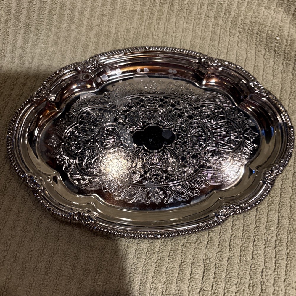 Vintage Oval Ornate Etched Small Serving Platter
