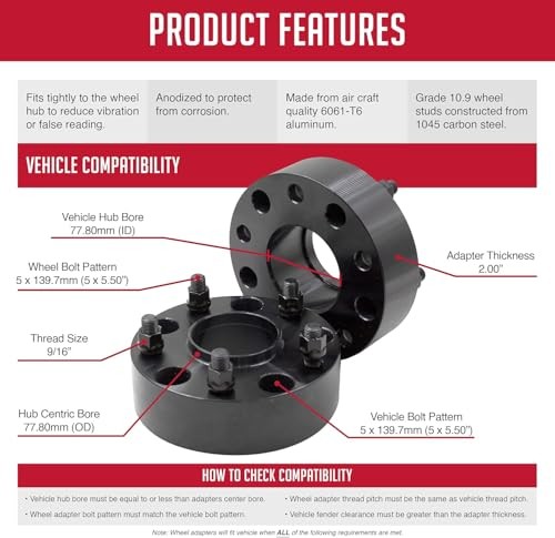 4 Pcs Hub Centric Wheel Spacers Adapters 2.00" Thick - 4 Pack Black Anodized