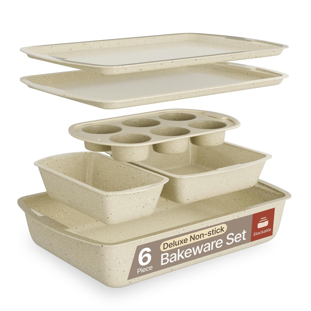 Bakken Swiss - Bakeware Set – 6 Piece – Stackable, 6 Set, White Marble