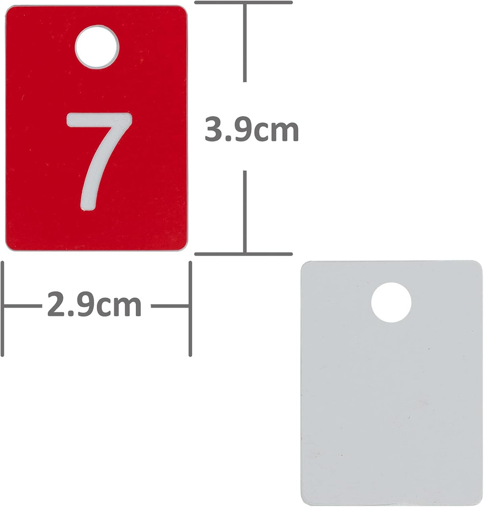 ABS Plastic Numbered Tags for Rectangle Key Number Disc with Hole (1-50, Red)