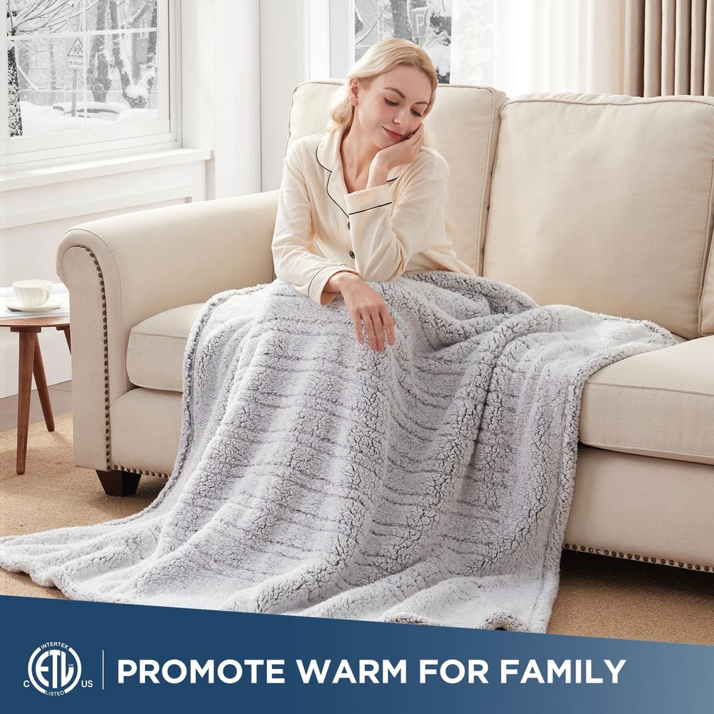 Westinghouse Electric Blanket Throw Size, Soft Plush Size 50"*60", Grey