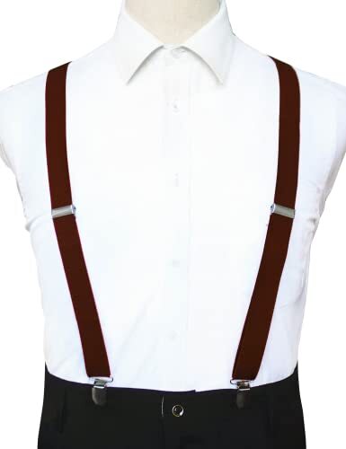 Solid Color Mens Suspender with 3 Strong Clips Adjustable Braces Brown