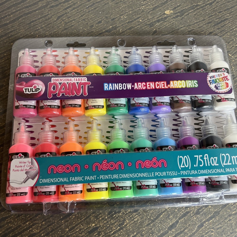 Tulip Dimensional Fabric Paint Set .75oz 20/Pkg-Rainbow & Neon