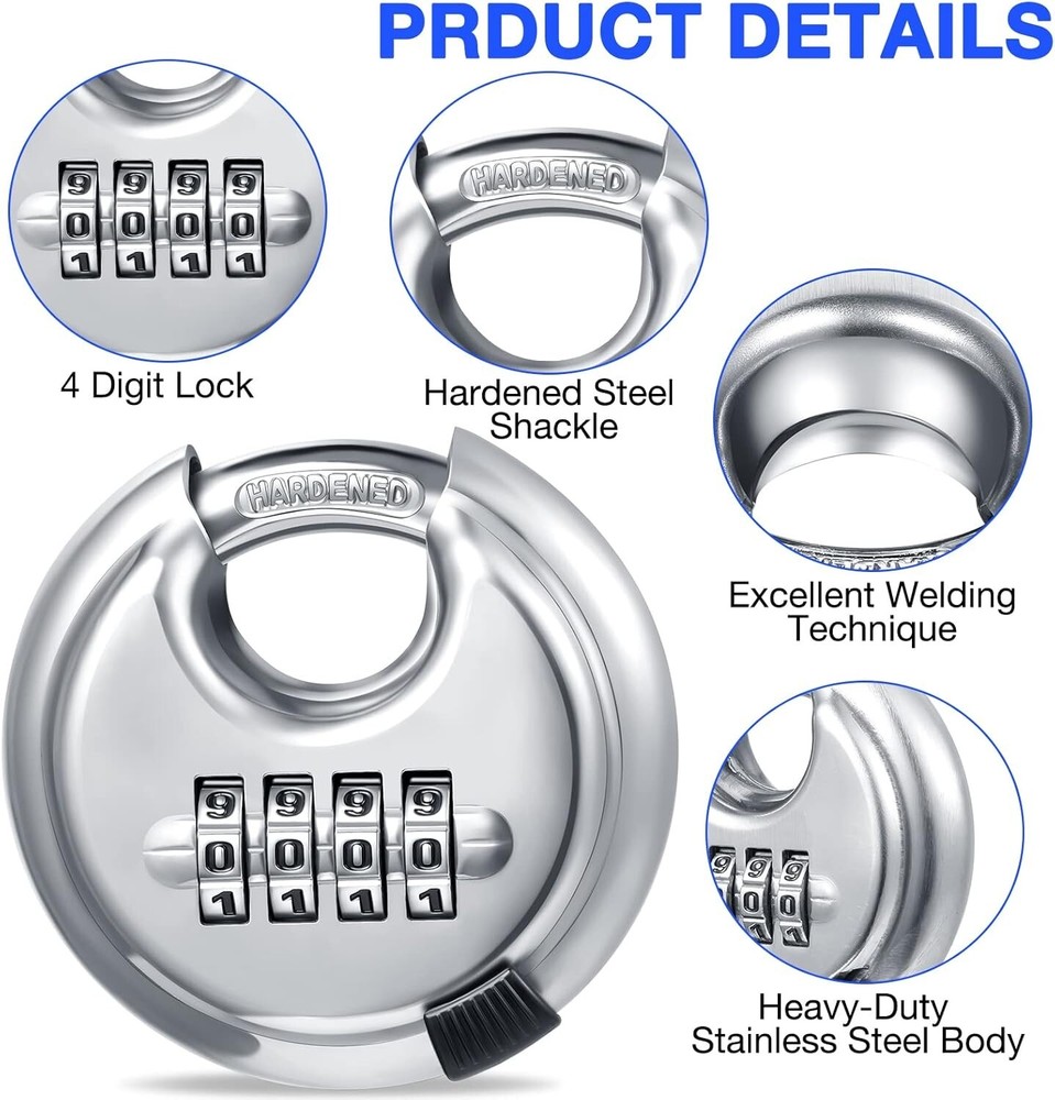 10 Packs 4 Digit Combination Locks Stainless Steel Disc Lock Combo Padlock