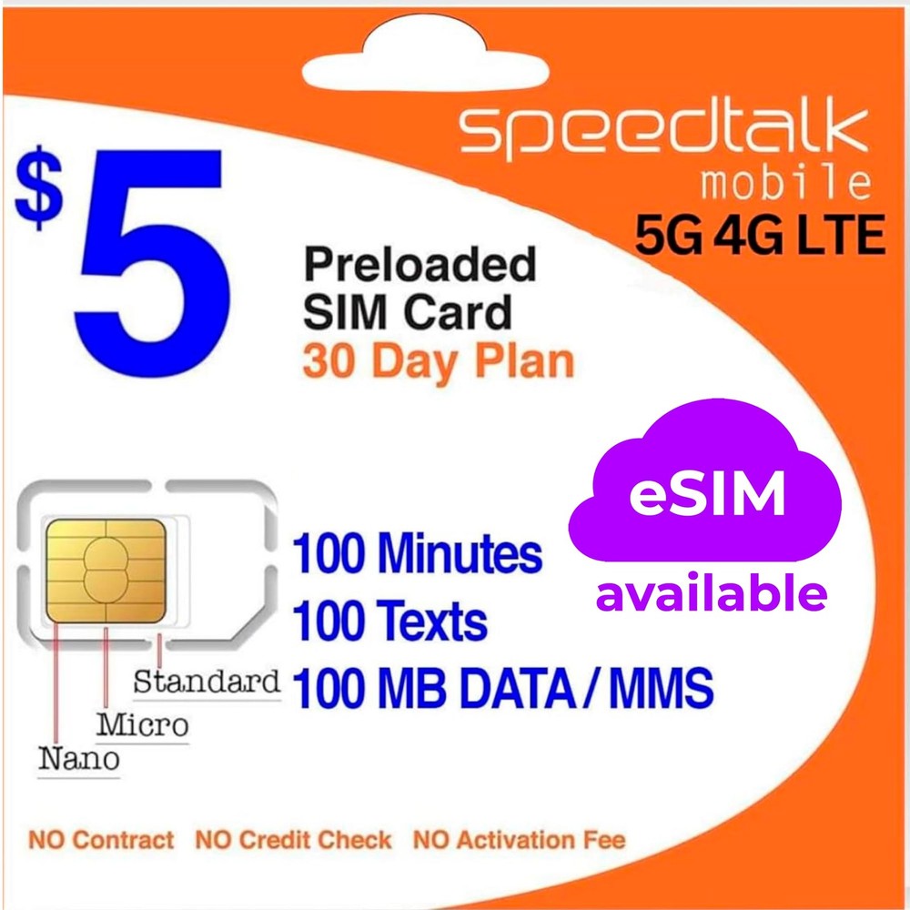 SpeedTalk Mobile $5 Prepaid Wireless Pay Go Plan for Smartphones &...