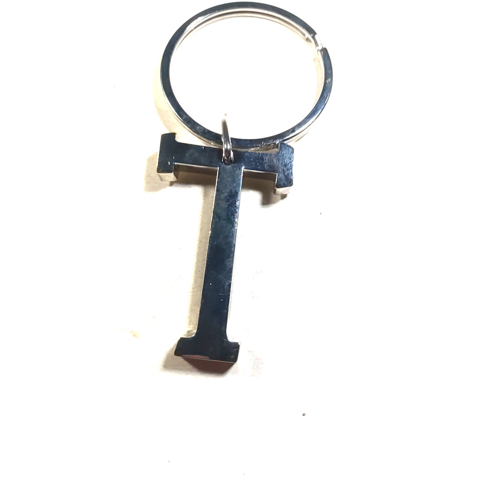 Silver Tone T Keychain Large Security Heavy Metal