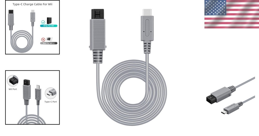 2 Meter Gray USB Type C Charging Cord for Wii - Perfect Replacement Cable