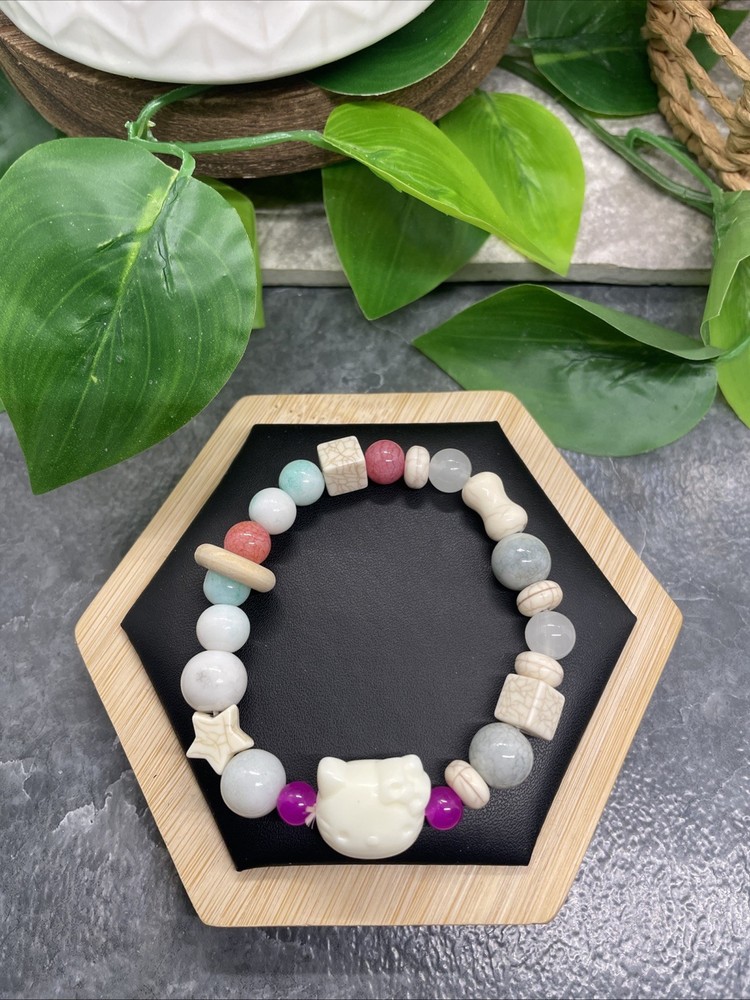 Handmade Stone Bead Beaded Stackable 6.5” Plus Stretch Bracelet New B345