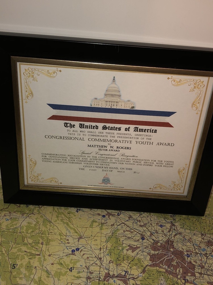 CONGRESSIONAL COMMEMORATIVE SILVER YOUTH AWARD CERTIFICATE Type-1