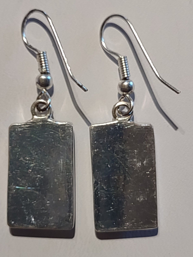 Earrings: Turquoise Southwest, Rectangular Earrings, Sterling Silver, Blu