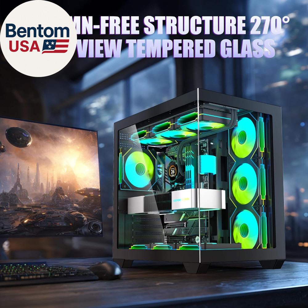 Gaming PC Case, ATX Cpmputer CASE with 7 PWM ARGB Fans Pre-Installed,Type-C Full