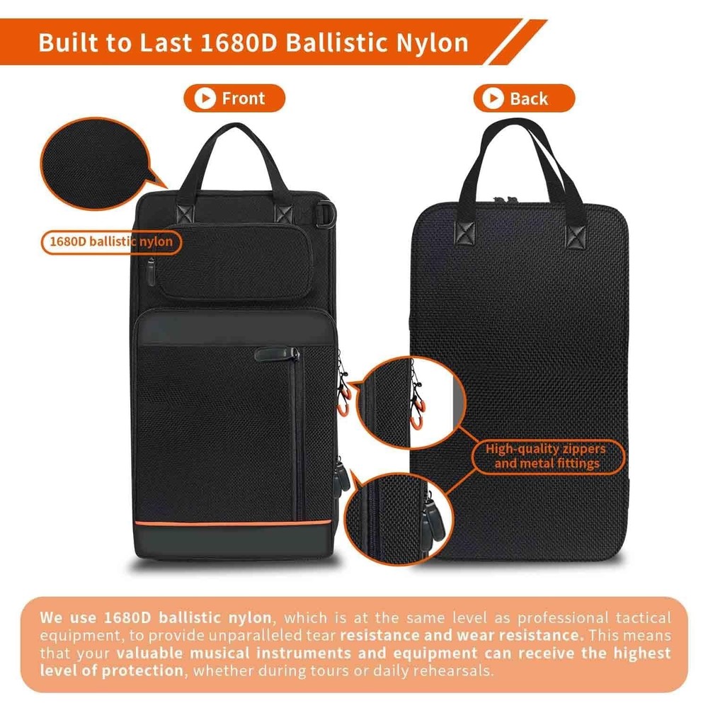 1680D Drum Stick Bag with Hanging Hook,Large Capacity Drumstick Mallet Holder...