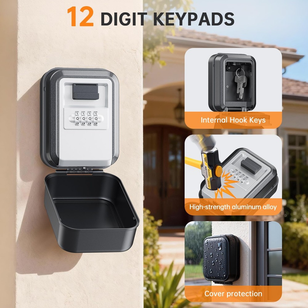 Light Up Key Lock Box Waterproof Wall Mount Portable 4Digit Combination Key ...