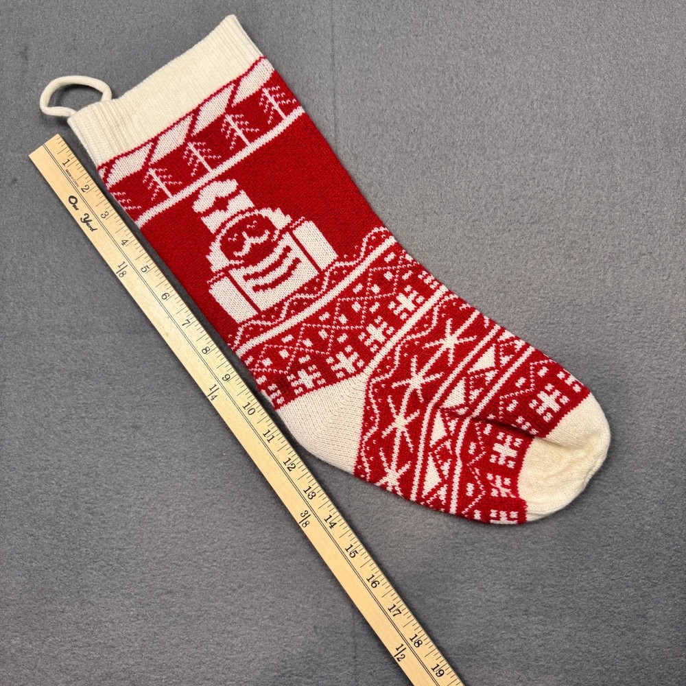 Red White Nutcracker Knit Christmas Stocking Patterned Trees Holiday Soft 18in