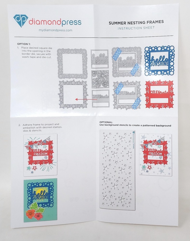 Diamond Press Summer Nesting Frames Slimline 833255 Cardmaking Flag Banner Hibsc