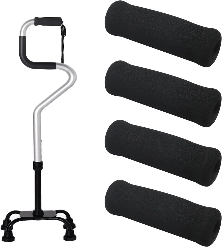 4Pcs Walking Cane Hand Grips - Black Foam Replacement for Offset 0.8,