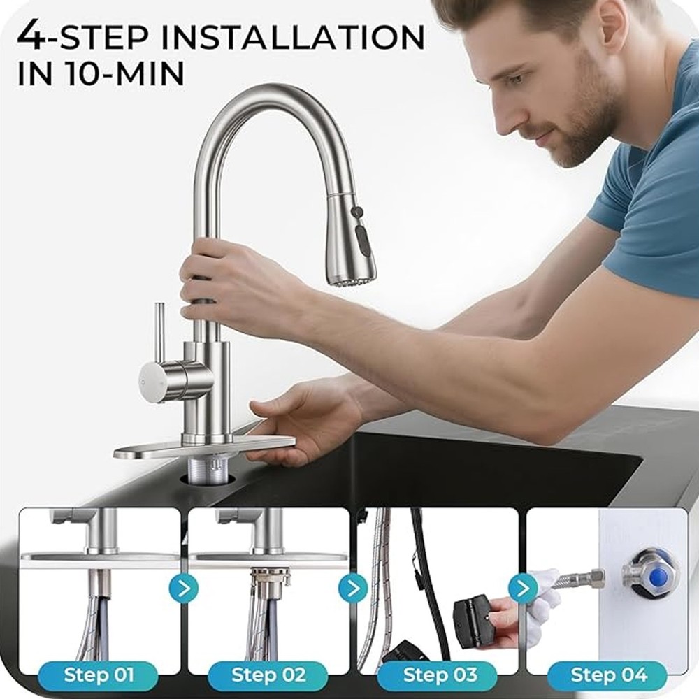 Kitchen Faucet Pull Down Sprayer Mixer Single Handle Stainless Steel