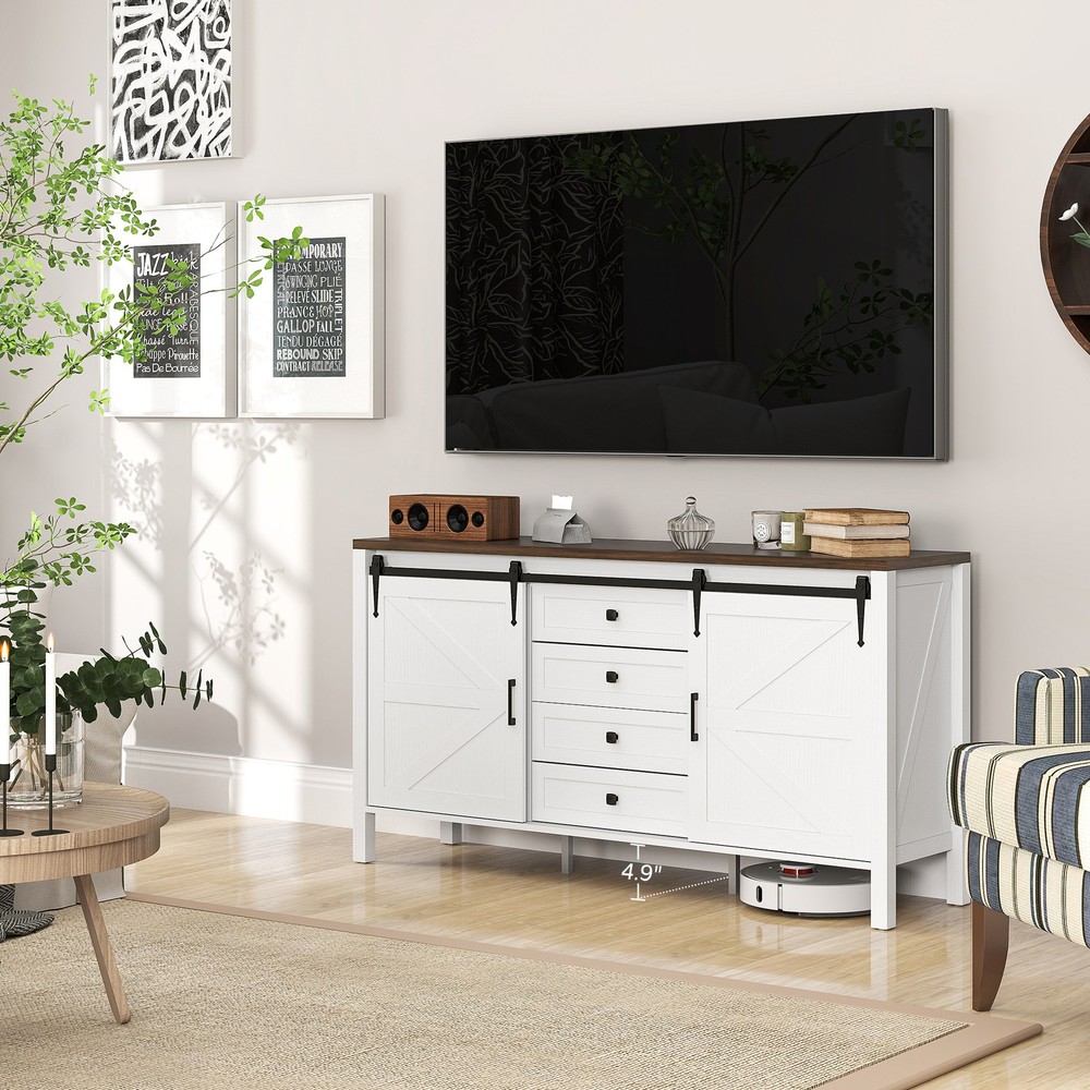 Farmhouse Sideboard Buffet Cabinet with Sliding Barn Doors White