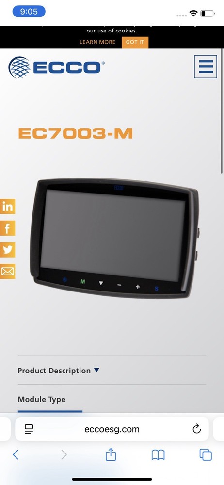 Ecco Ec7003-M Reversing Camera Monitor