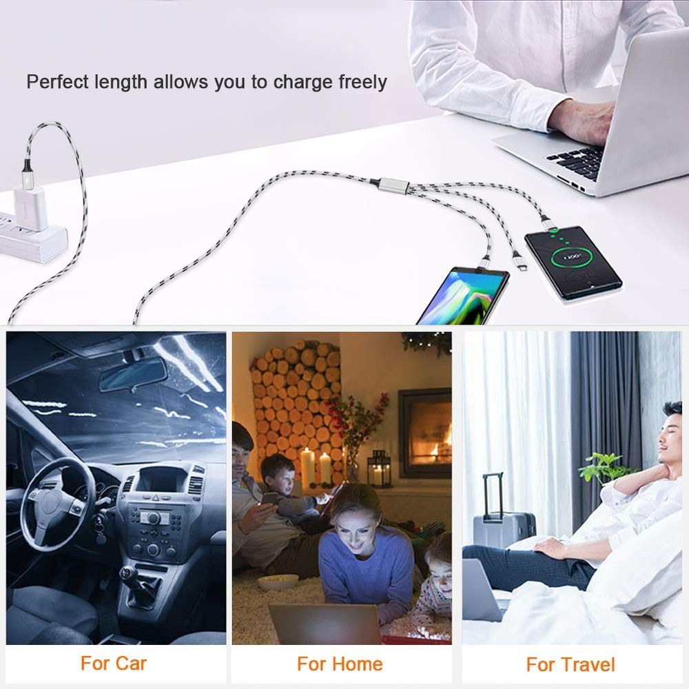 Multi Charging Cable, 5ft 3Pack Charger Cable Nylon Braided 5ft, Silver