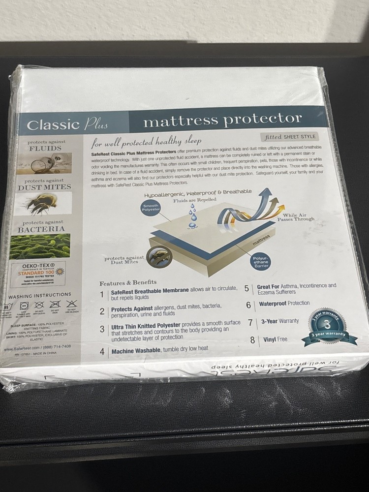 dSafeRest Twin XL (Extra Long) Classic Plus Mattress Protector, Waterproof, Dust