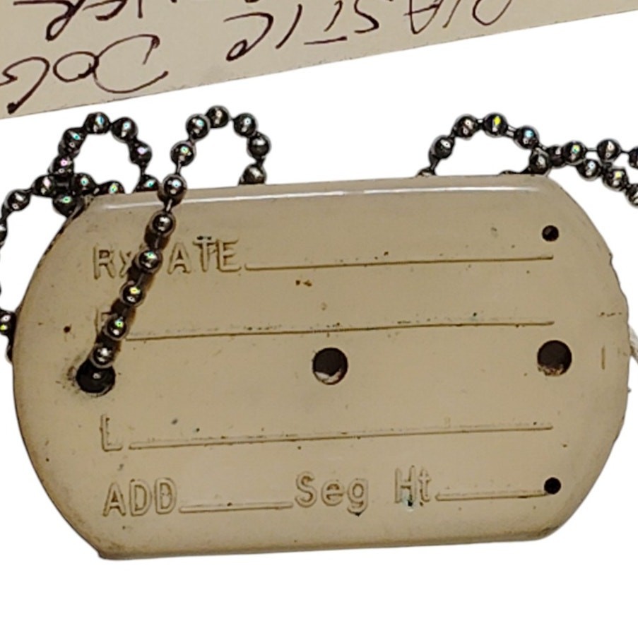 Vintage Plastic Dog Tag Cover – Embossed ID Tag on Ball Chain