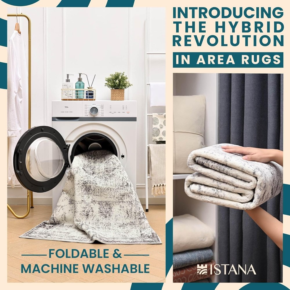 Istana Rugs 3x5 - White Cream/Grey 3' x 5' (Rectangular), Cream / Grey