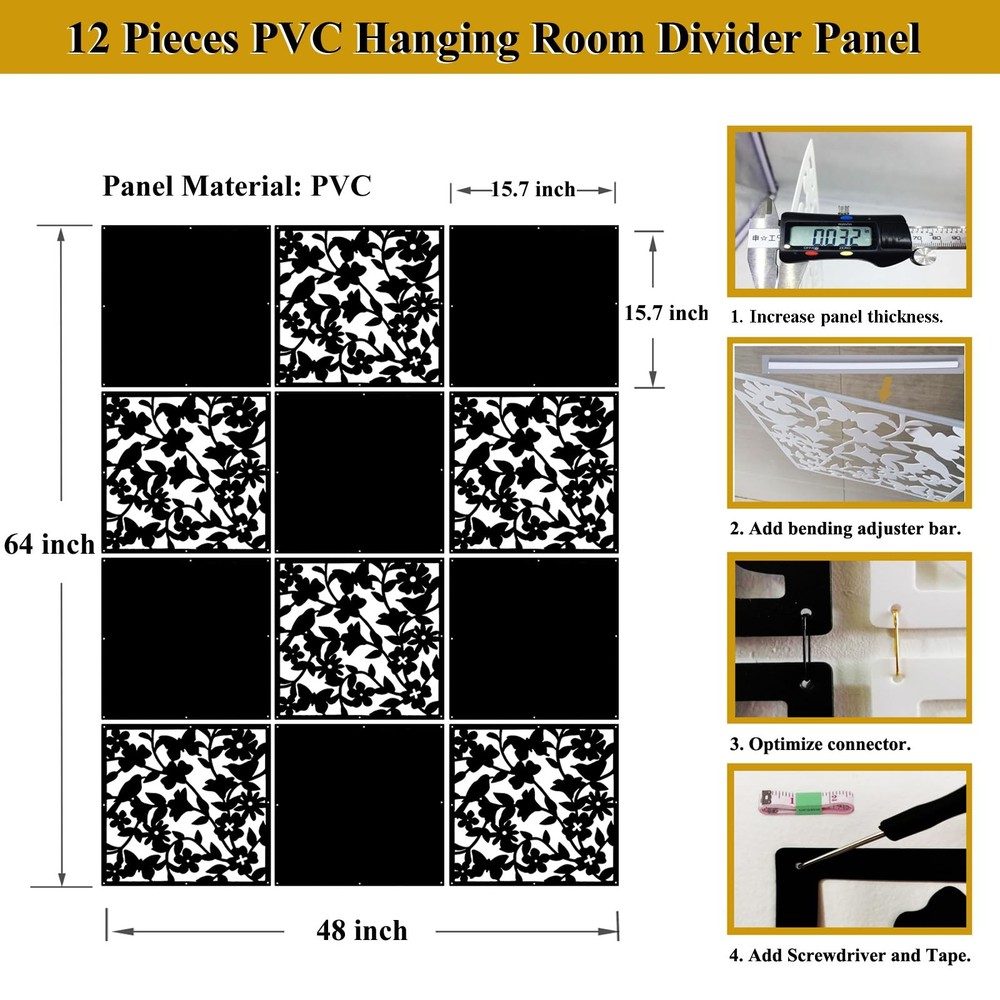 12PCS Hanging Room Divider PVC Panel Butterfly Wall Partition Set