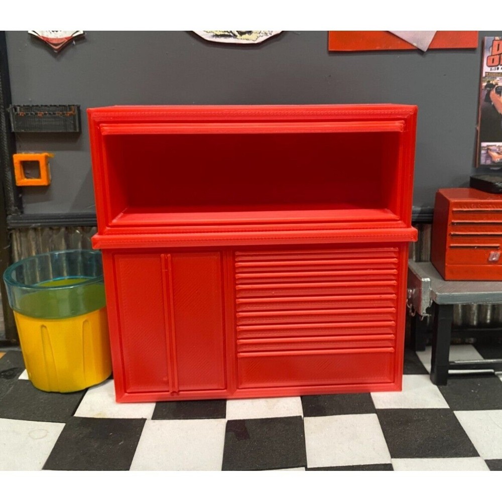 1/18 Garage Open Front Workstation Toolbox Scale Diorama Accessory (Red)
