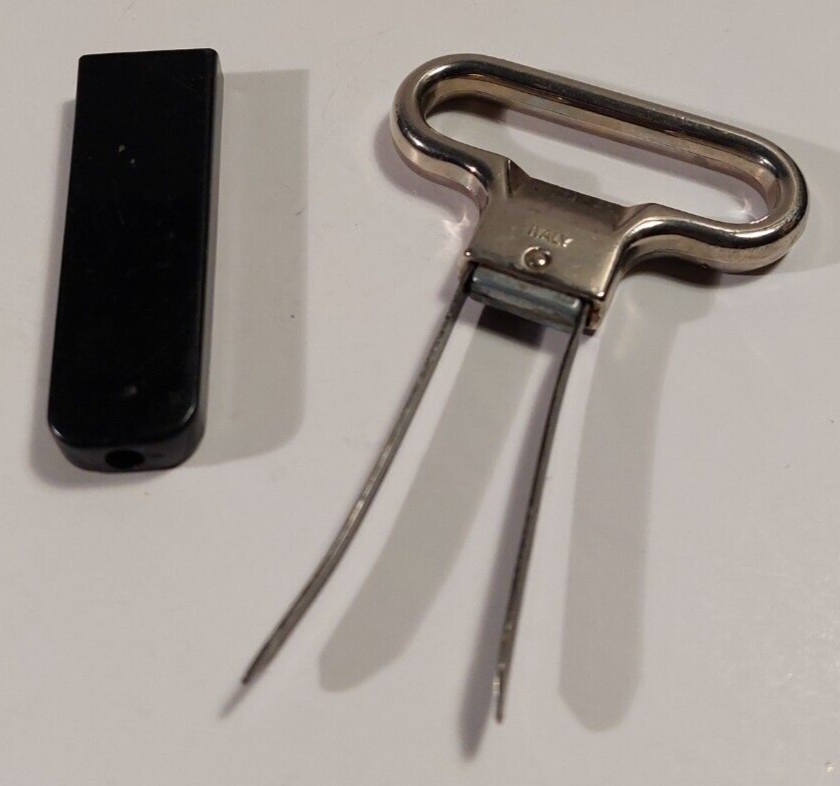 CHROME CORKED WINE BOTTLE OPENER. MARKED ITALY