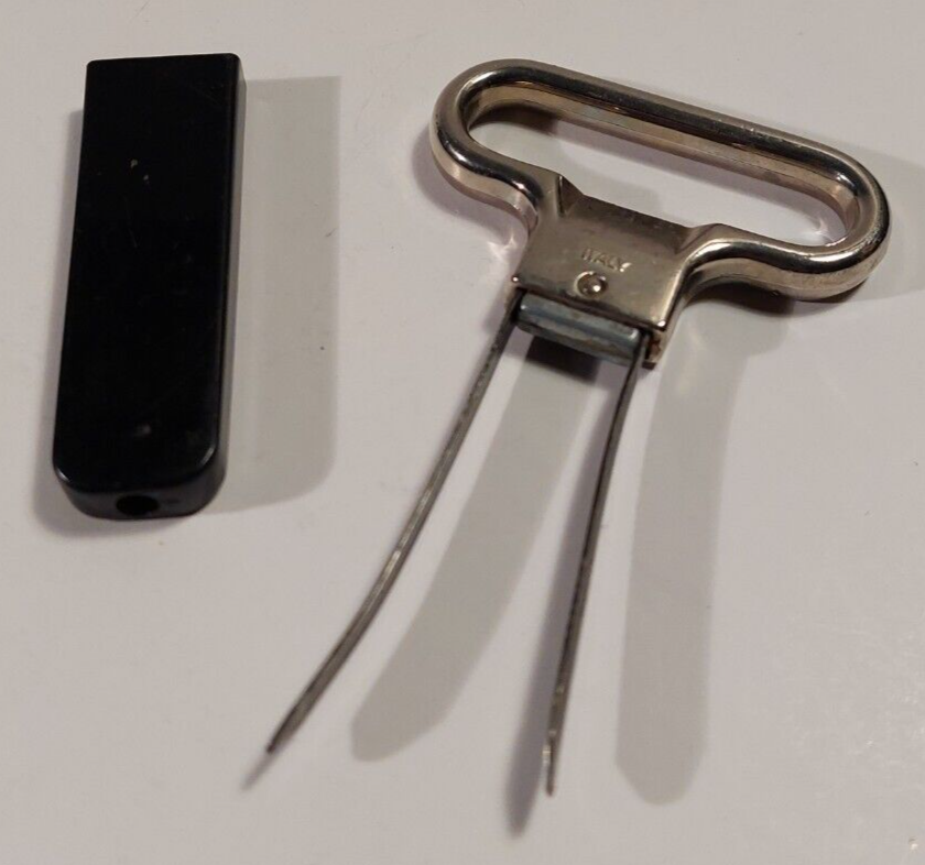 CHROME CORKED WINE BOTTLE OPENER. MARKED ITALY
