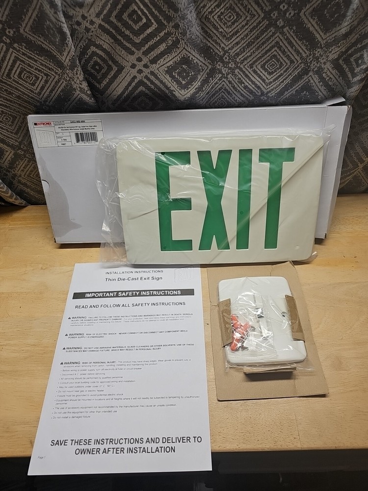 EXITRONIX Green Exit Sign + Mounting Plate Die Cast Aluminum G453-WB-WW (E9)