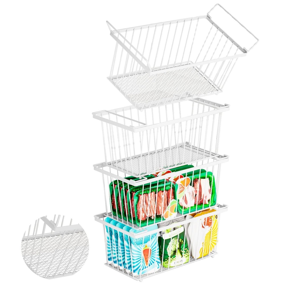 Enhanced Leak-Proof Bottom - Freezer Organizer Bins ，4 Pack Stackable Dee