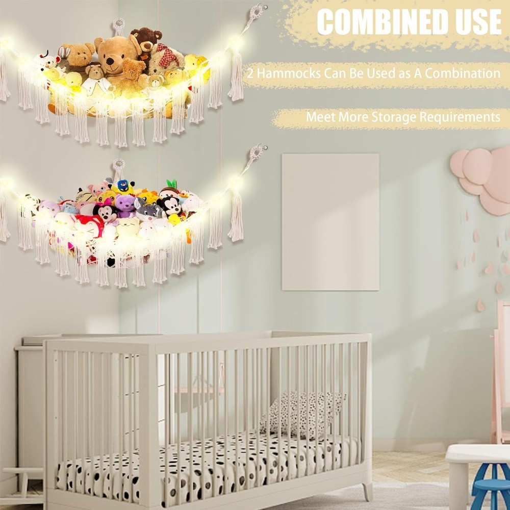 Stuffed Animal Hammock with LED Light – Large Storage Solution for Kids' Rooms
