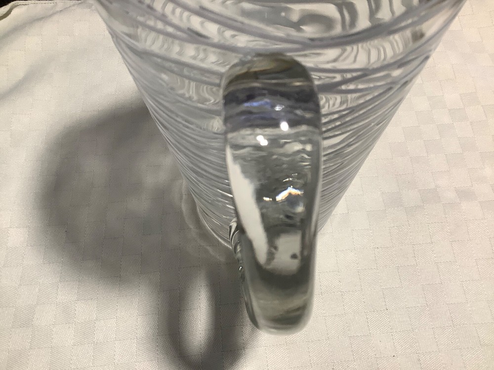 Clear Glass 10” Pitcher Raised White Drizzle Glaze Applied Handle