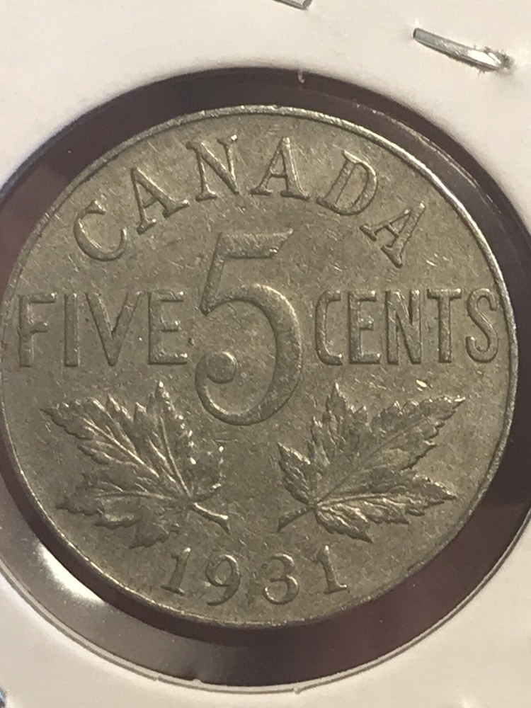 1931 Canada Five Cent Coin KM29