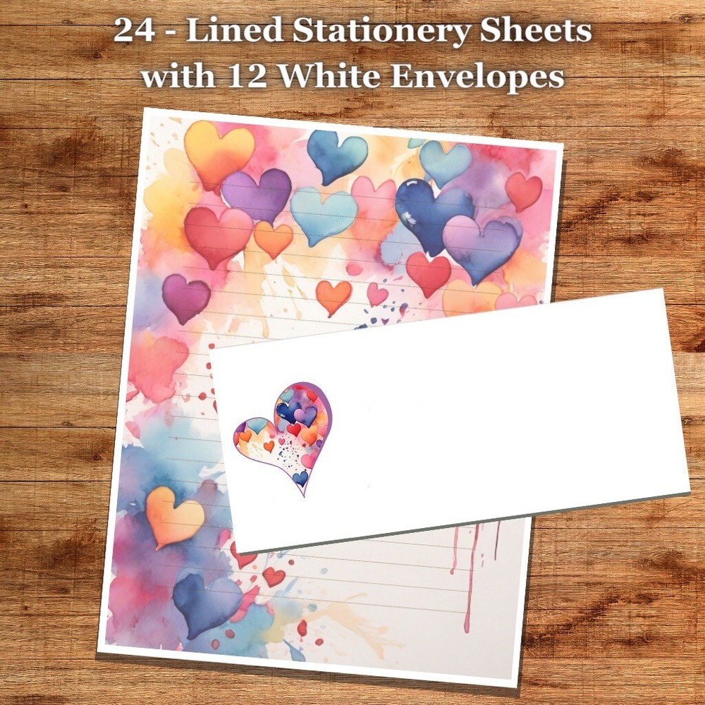 24 - Lined Stationary Sheets with 12  White Envelopes - Spring Design #020