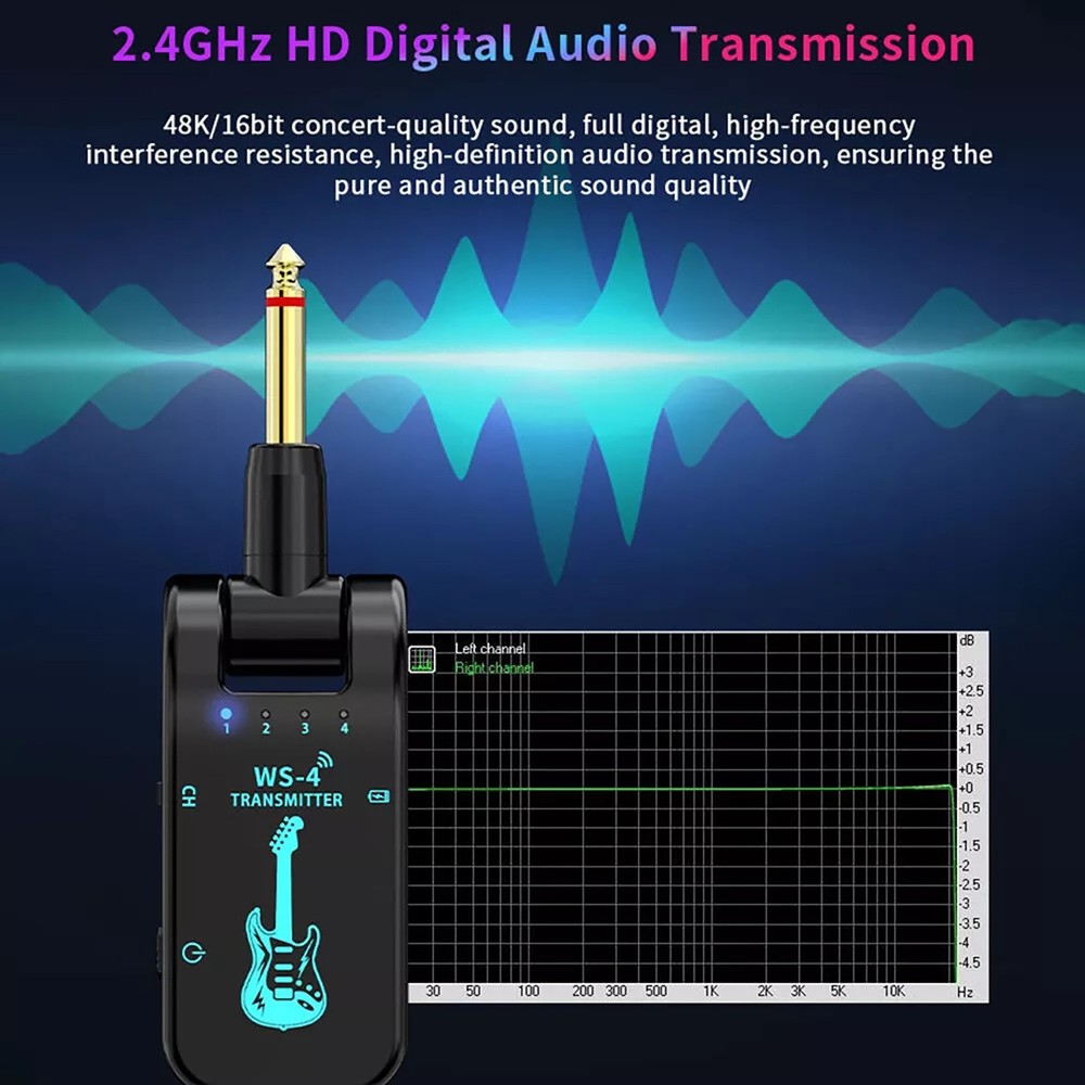 8 Channels 2.4G Wireless Guitar System Rechargeable Transmitter Receiver
