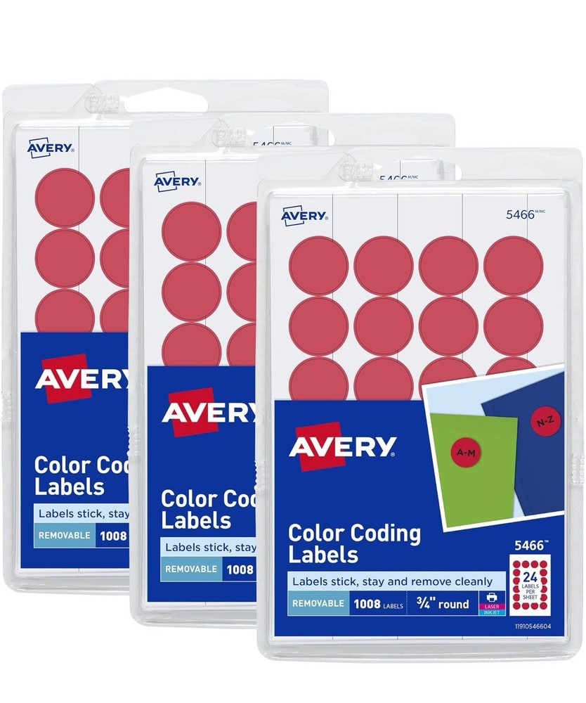 Avery Dennison Ave-05466 Round Color Coding Label - 0.75" Diameter 3 Pack